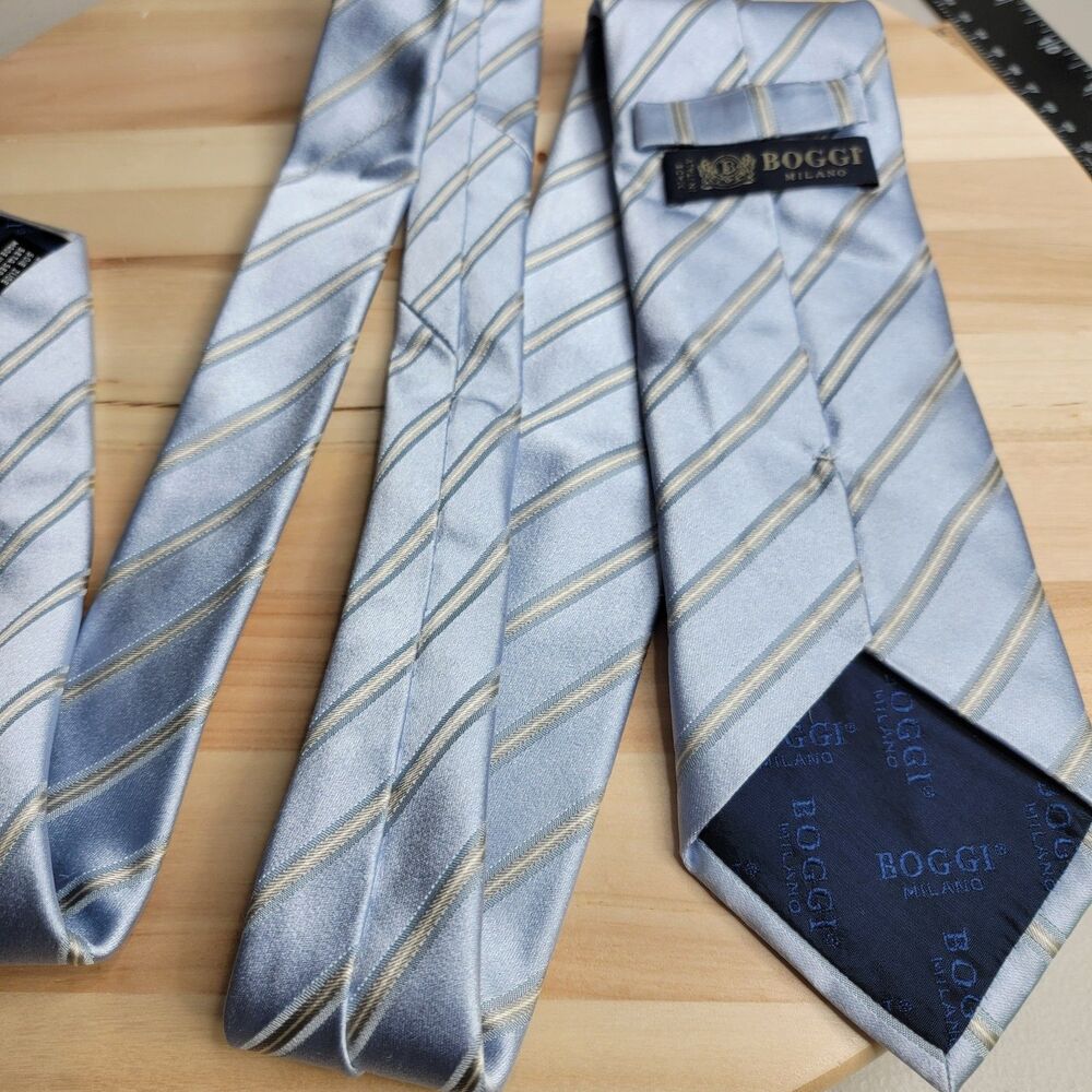 Boggi Milano Made in Italy Tie Striped Blue Silver Gray 3.5" x 59.5 - Picture 10 of 16